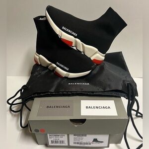 Balenciaga Speed Trainers Knit Sock Black Red White/ Black Women size 7